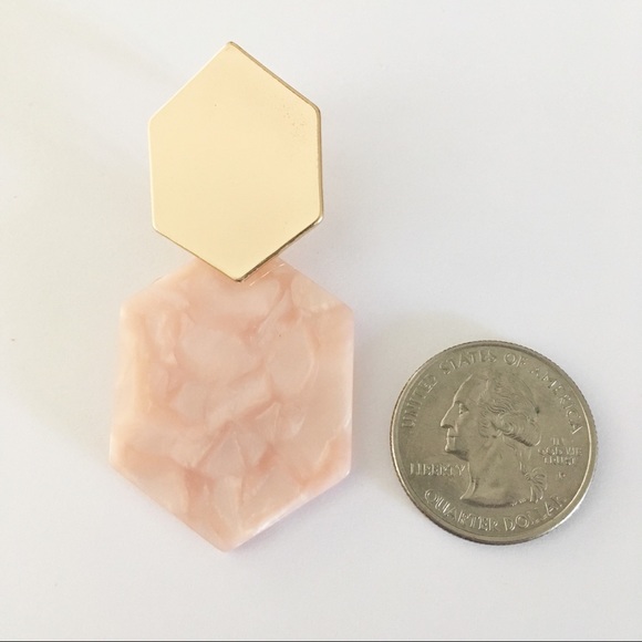 Blush Pink Marble Gold Geometric Dangle Earrings - Picture 4 of 4